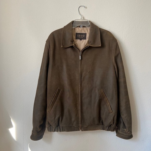 Izod Other - IZOD Jacket Leather Bomber Long Sleeves Full Zip Lined Insulated Brown Large